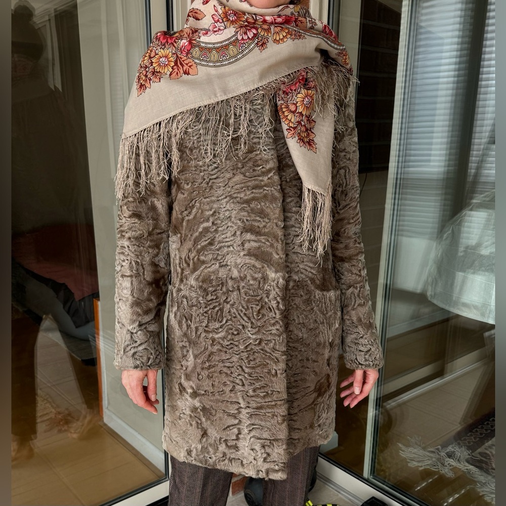 SAGITTA Natural Astrakhan Fur Coat Like NEW